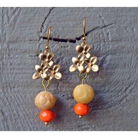Orange and Ivory Drop Blossom Earrings